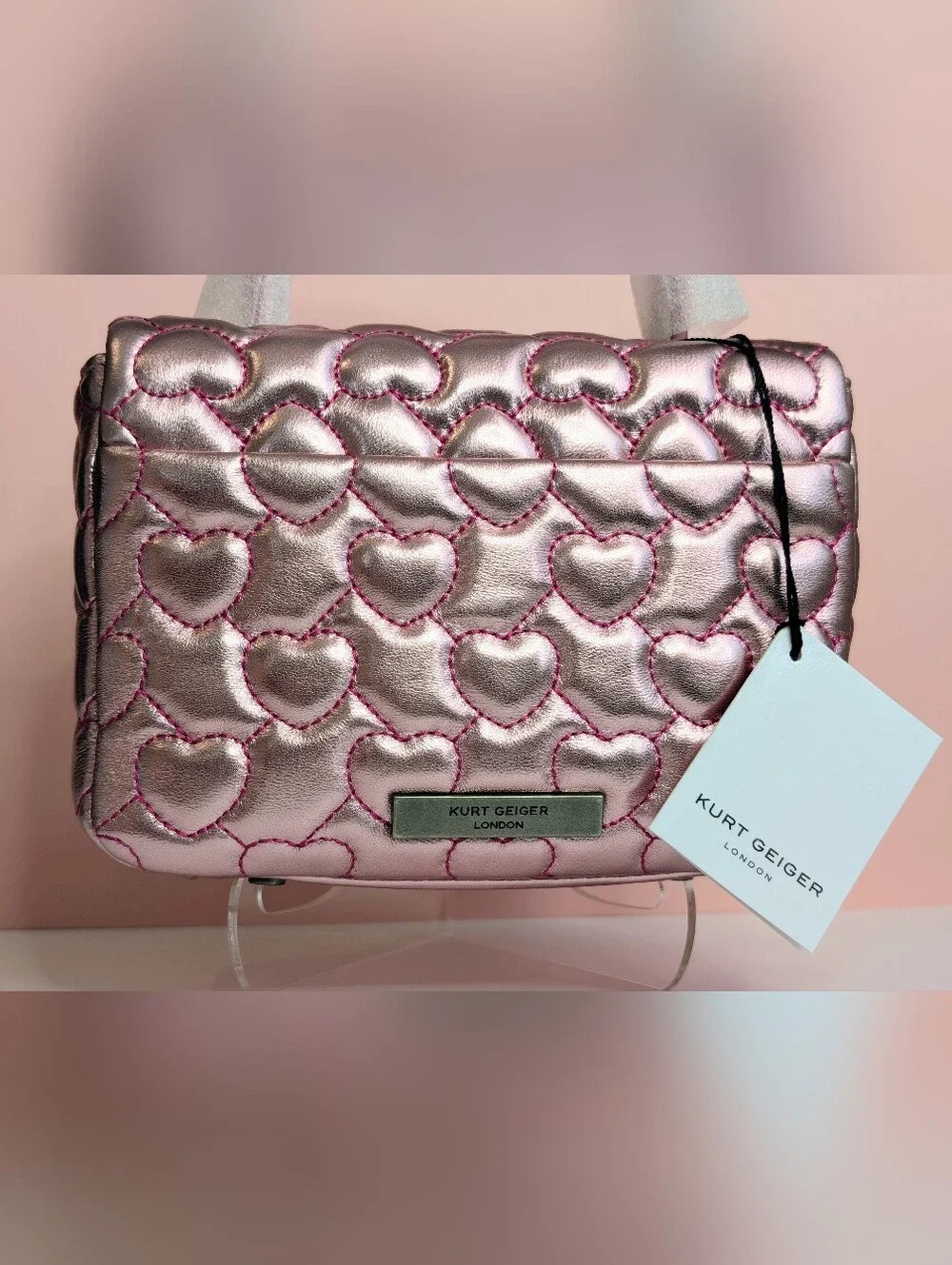 Kurt Geiger London Pink Heart Mini Brixton Metallic Bag NWT Dust Bag Included